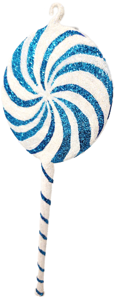 Blue and white lollipop glass Christmas ornament