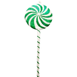 Green and white lollipop glass Christmas ornament