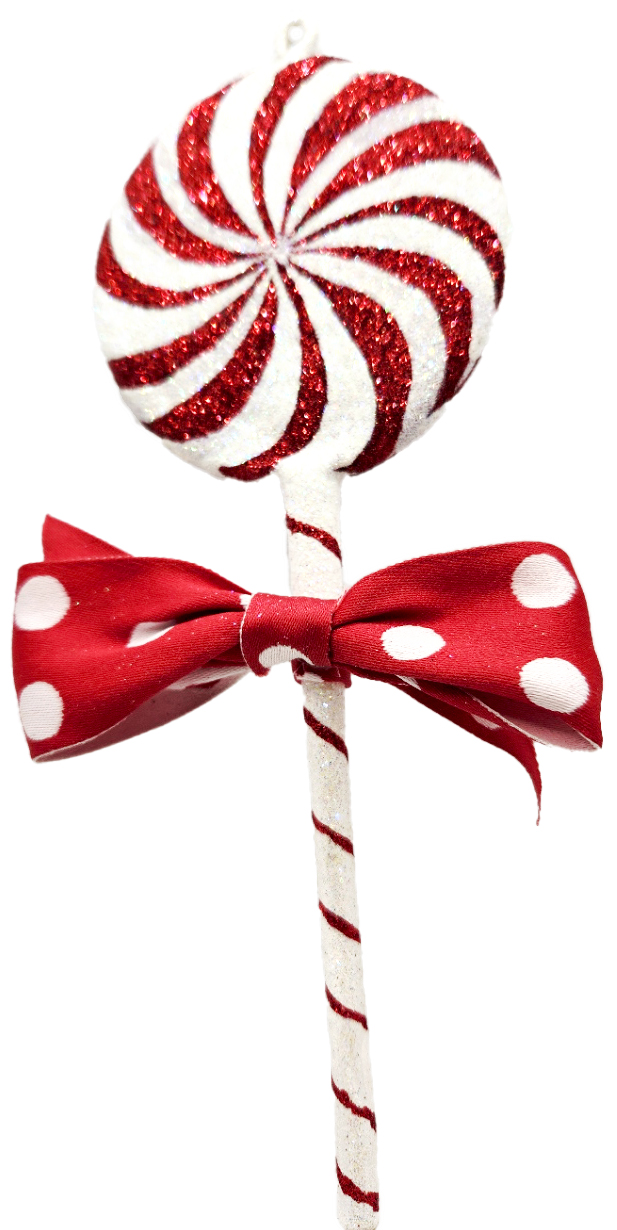 Lollipop free blown, fully glittered glass Christmas ornament