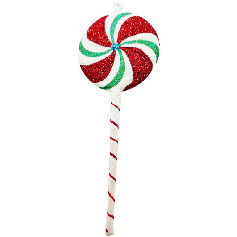 Red green and white lollipop glass Christmas ornament