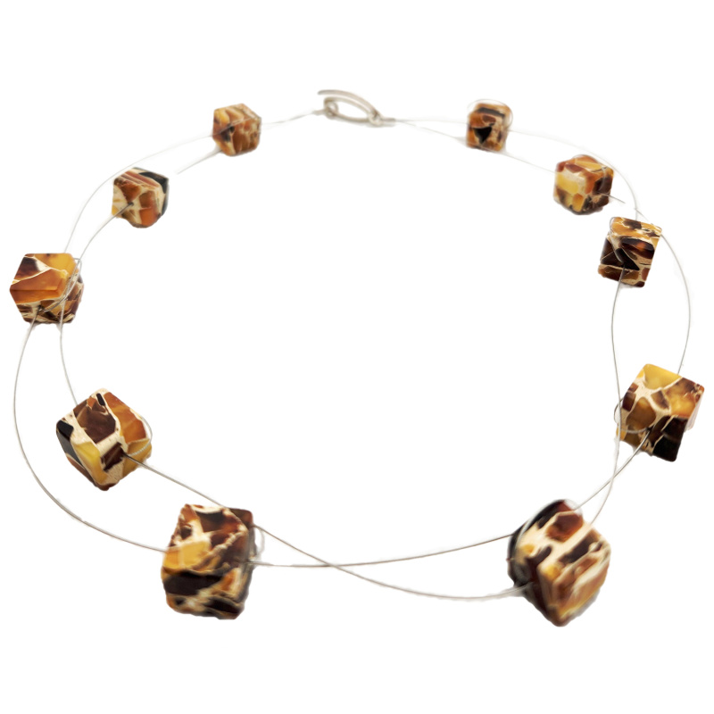 Marbelized Baltic amber cube necklace/chocker