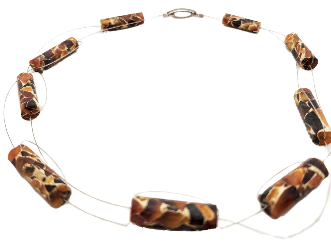 Marbelized Baltic amber round logs necklace/chocker