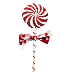 Red and white lollipop disk christmas ornament