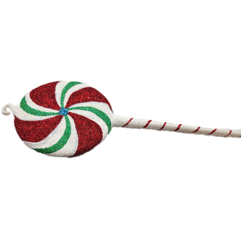 Tricolor lollipop free blown glass Christmas ornament