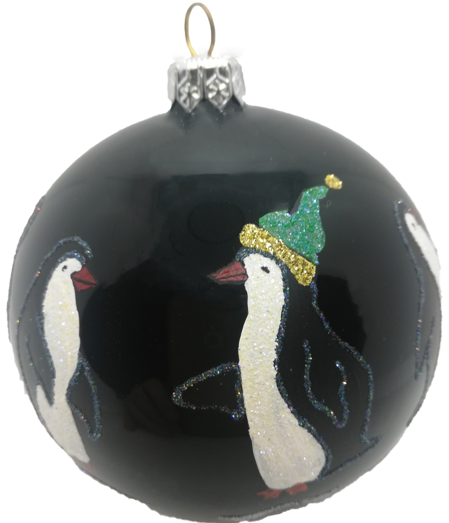 Penguins glass Christmas ornament