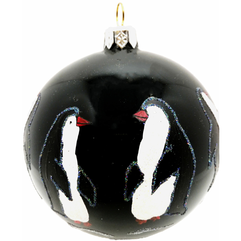 Penguins glass Christmas ornament