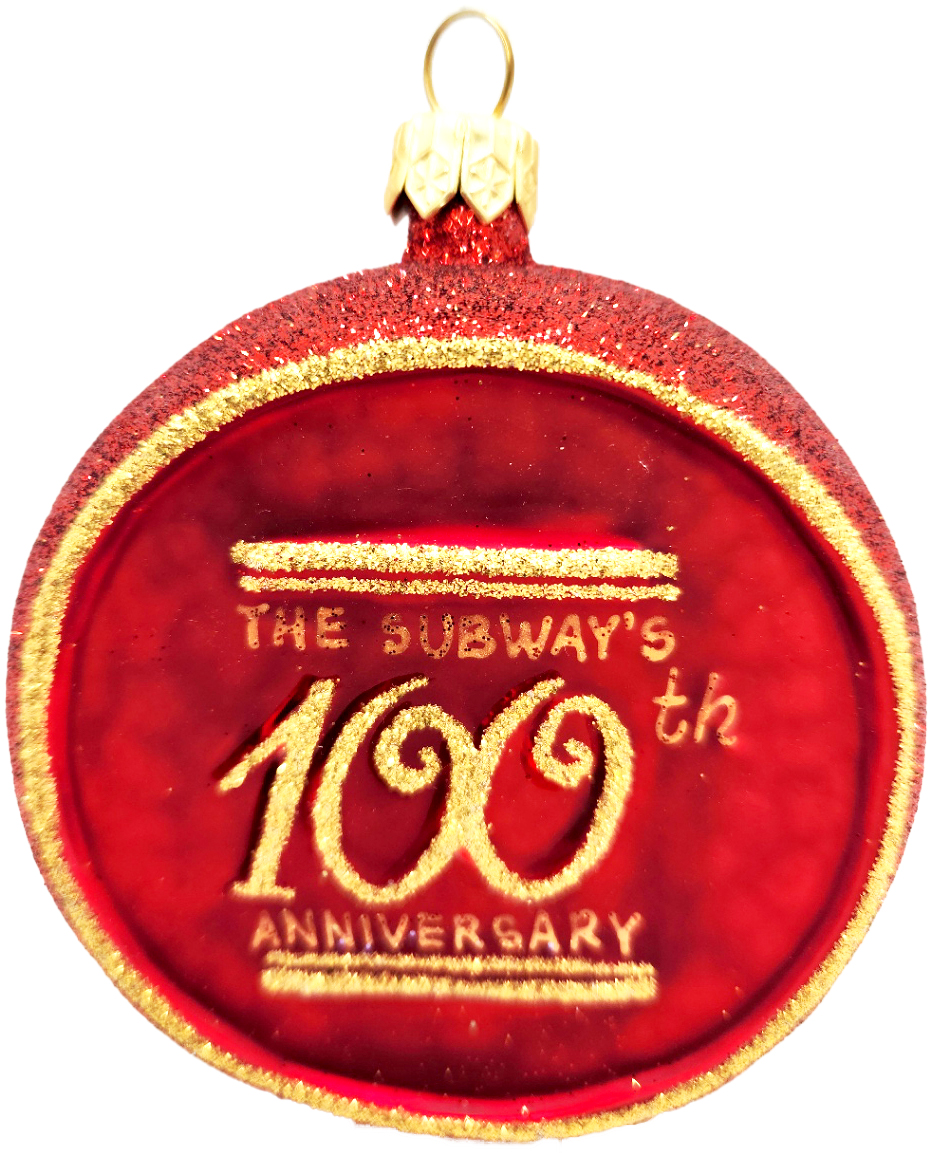 Red NYC Subway 100th anniversary ornament